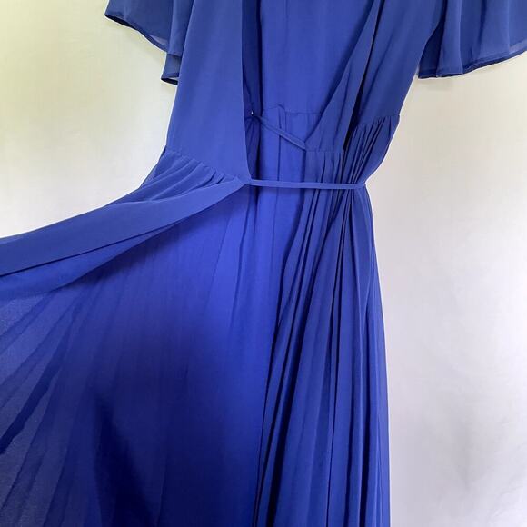 Lulus royal blue midi length wraparound dress v-neck circle skirt size XS flowy - Picture 5 of 8